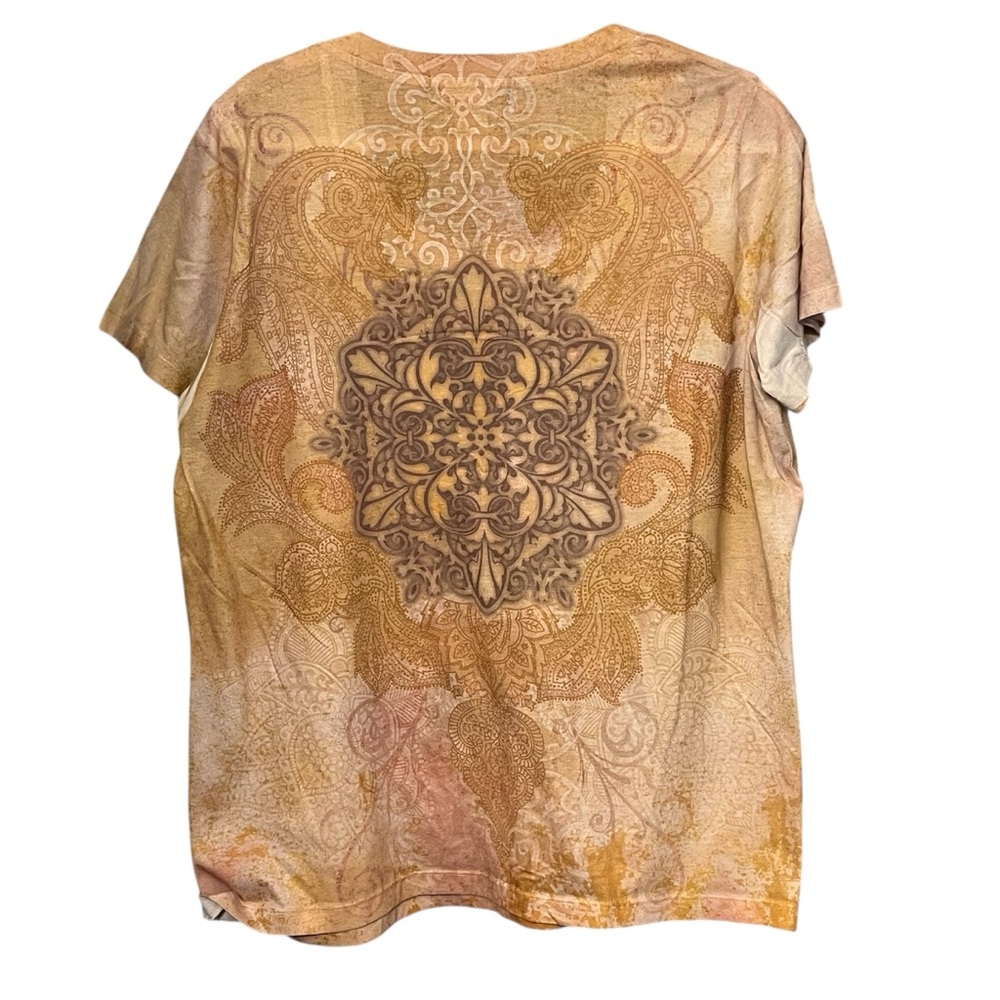 Appropriate Behavior size 1X tan / gold print tee crew neck NWOT - Picture 2 of 7